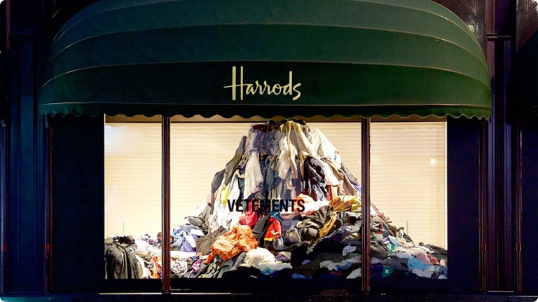  Vetements recycling dump window installation at Harrods in February 2018